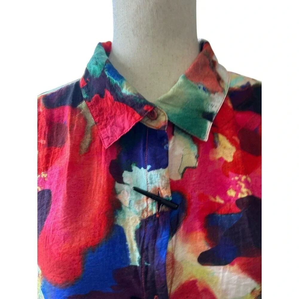 Ali Miles Top Multicolor Tunic Abstract Toggle Button Size 2X Lagenlook Artsy - Picture 5 of 9